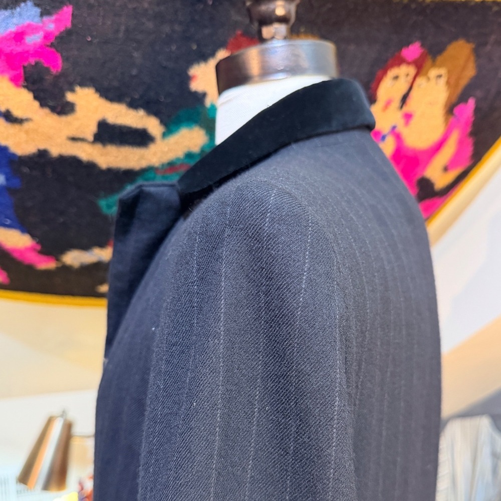 Ralph Lauren Vintage Pinstripe Worsted Wool Button Front Tuxedo Coat Dress Black - Picture 9 of 11